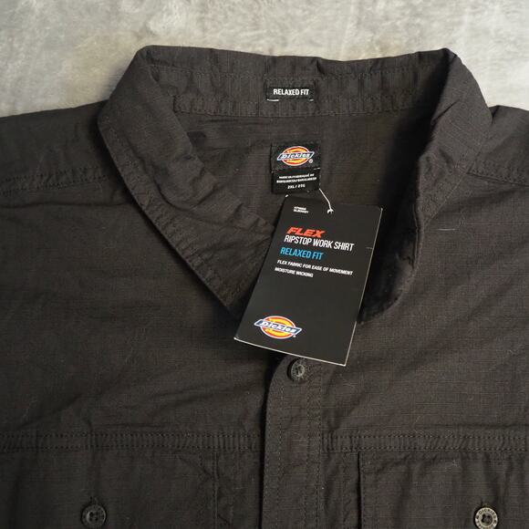 NWT Dickies Flex Ripstop Work Shirt Men's Sz 2XL Relaxed Fit Black Button Down - Picture 3 of 11